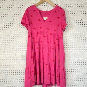 Anthropologie x Maeve Crab Embroidered Tiered Tunic Pink Dress